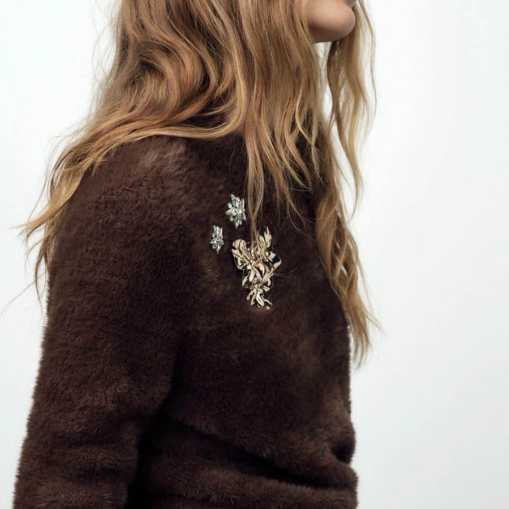 Zara Embellished Fuzzy Sweater - Picture 4 of 6
